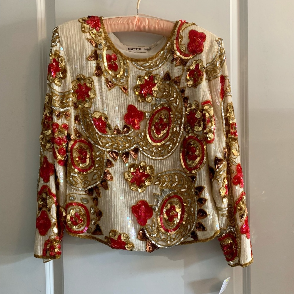 Vintage Scala sequin long sleeved top with lining. Scoop neck.